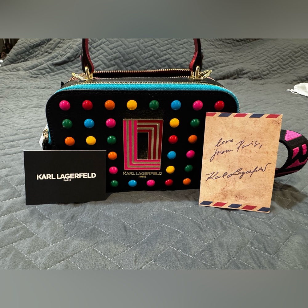 Karl Lagerfeld Black Multicolor Studded Crossbody Bag